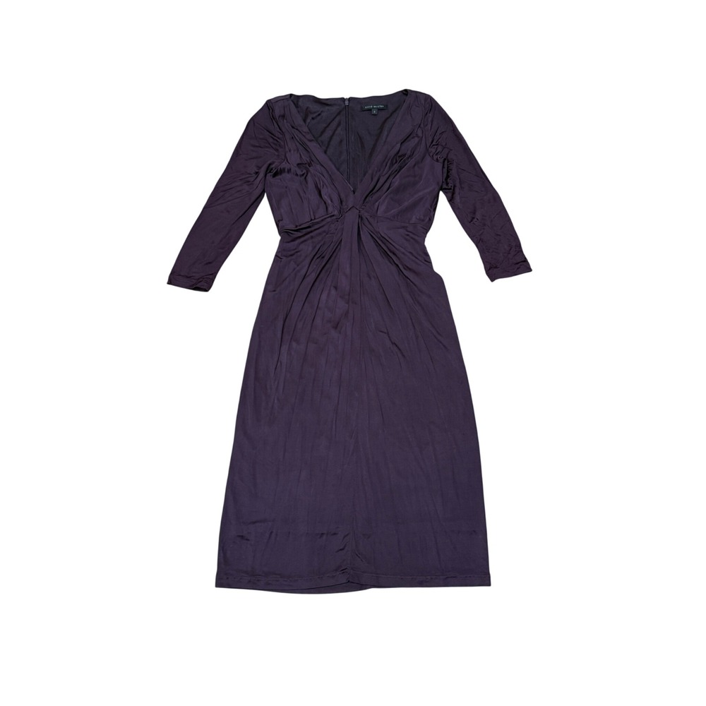 David Meister Purple V-Neck Knot Front Ruched Midi Cocktail Dress Women‎ 4 Party